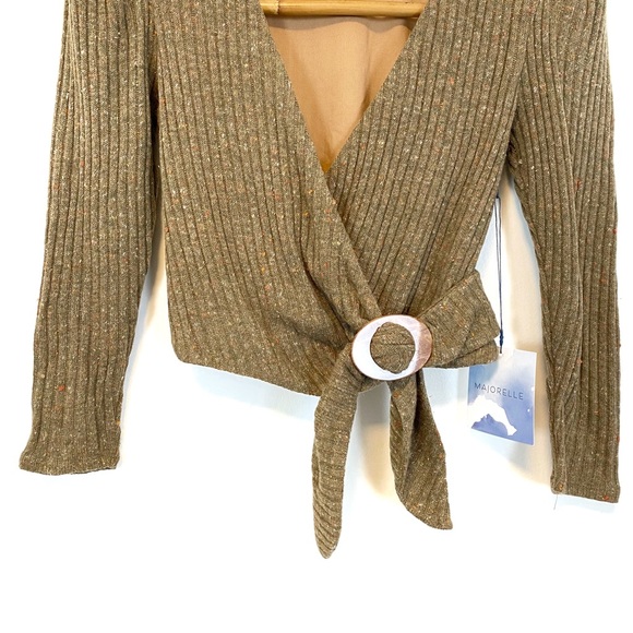 Revolve | Majorelle‎ | Brown Ribbed Wrap Cropped Sweater Size XS - Picture 4 of 9